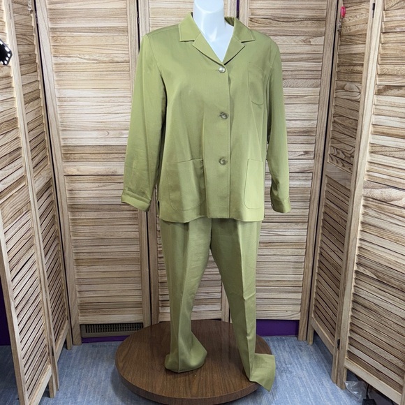 Pendleton Pants - Pendleton Olive Green Button-Up Blazer & Pull On Pants Suit Set Size 18w Vintage